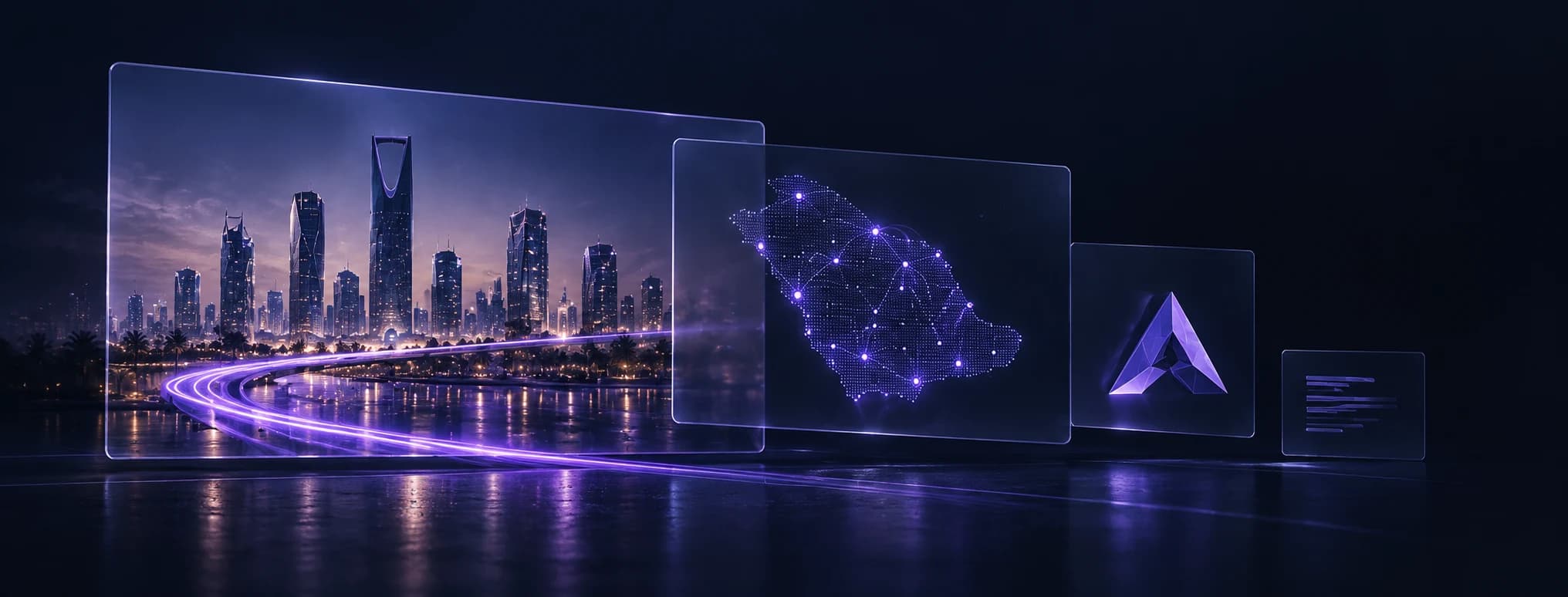 Glass panels showing Riyadh, Saudi Arabia and Aptiun technology